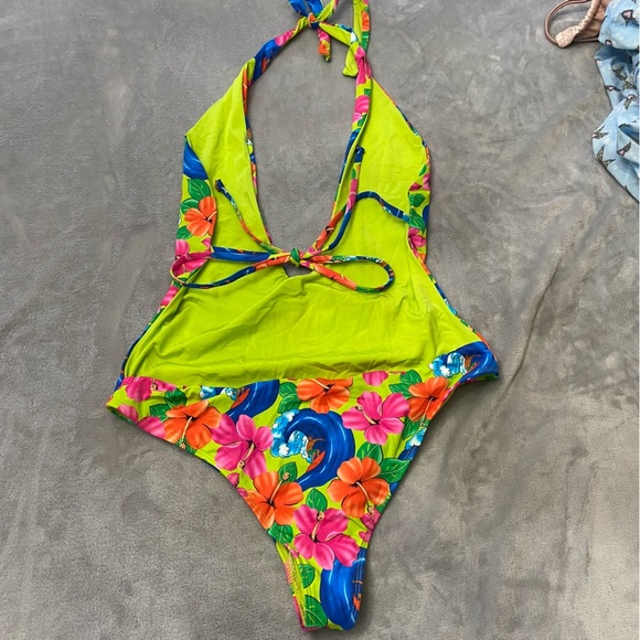 Frankie's Bikinis Floral One Piece Swimsuit - Pink and Blue - Picture 9 of 13